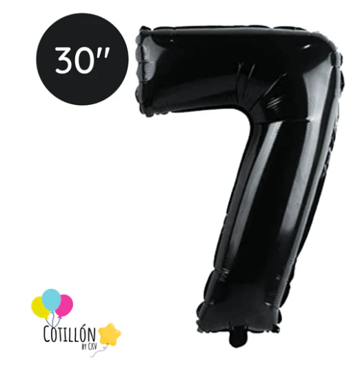 Globo Número 7 Metalizado 30" – Dorado, Plateado y Negro
