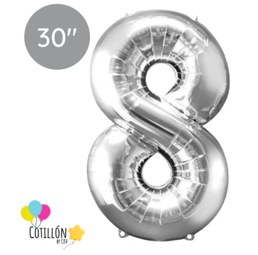 Globo Número 8 Metalizado 30" – Dorado, Plateado y Negro