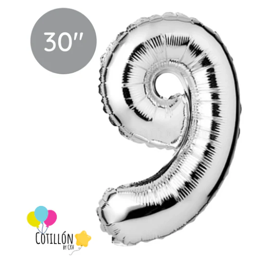 Globo Número 9 Metalizado 30" – Dorado, Plateado y Negro