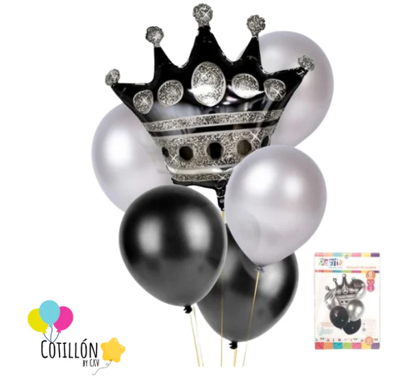 Bouquet de Globos Corona – Dorado, Negro y Rosa Gold