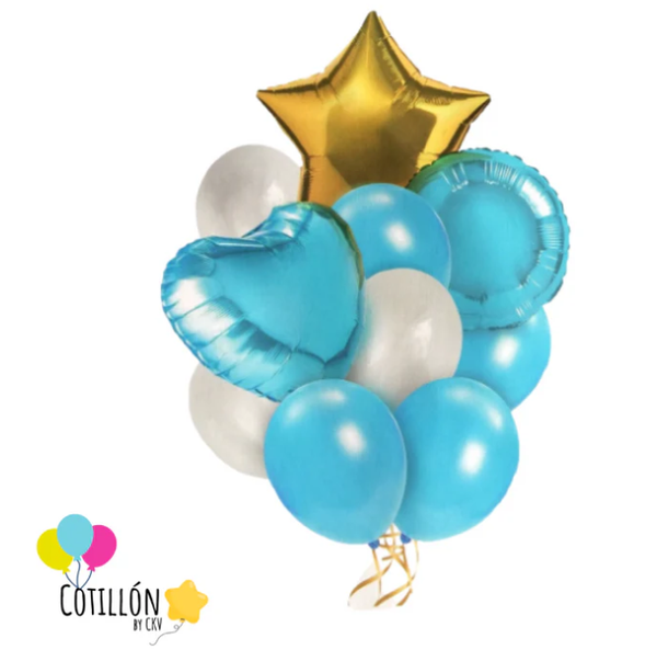 Bouquet de Globos con Figuras – Celeste y Lila