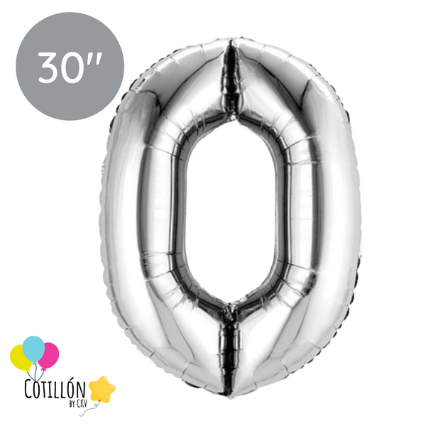 Globo Plateado 30" Numero 0