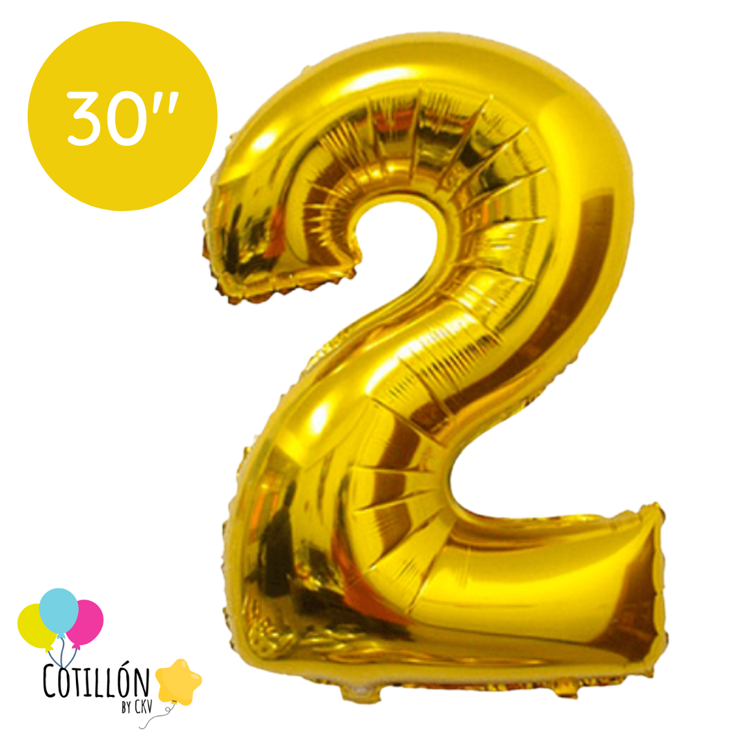 Globo Número 2 Metalizado 30" - Dorado, Plateado y Negro
