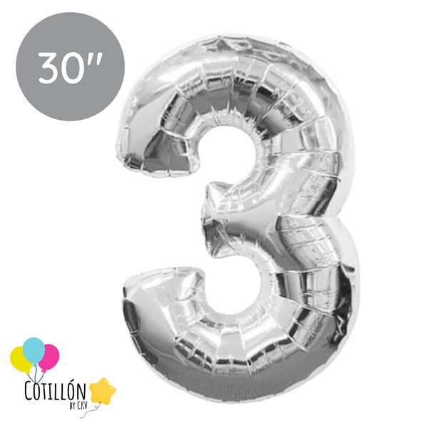 Globo Plateado 30" Numero 3