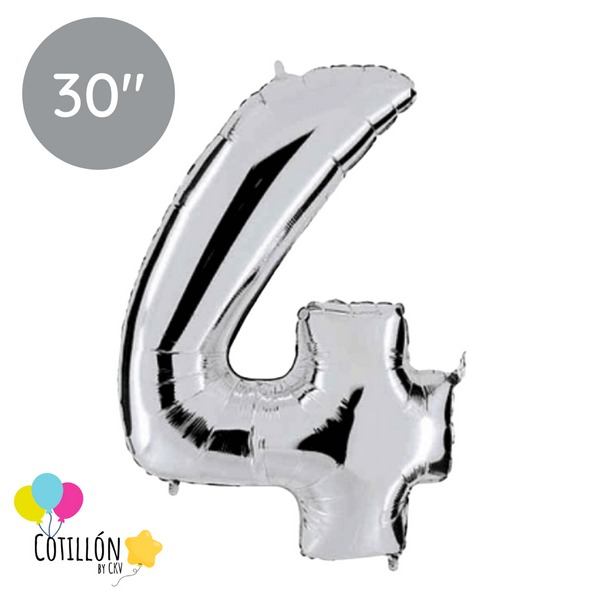 Globo Plateado 30P Numero 4