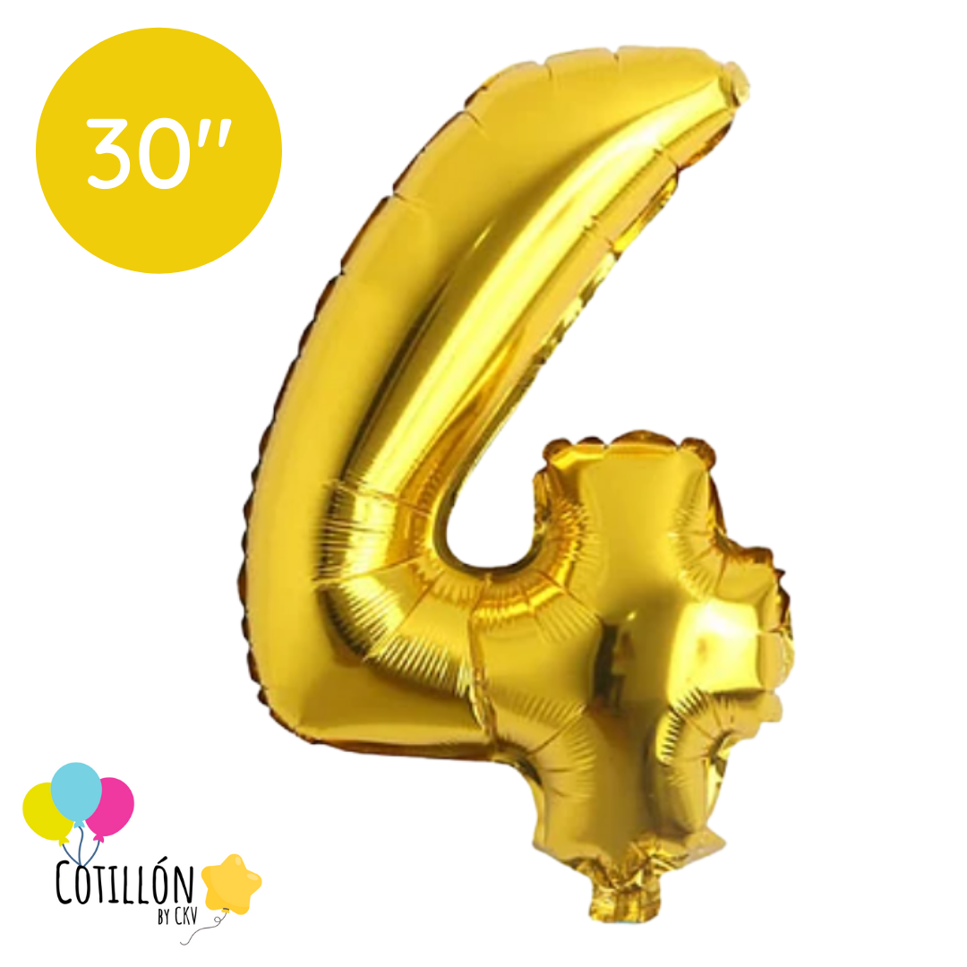 Globo Número 4 Metalizado 30" – Dorado, Plateado y Negro