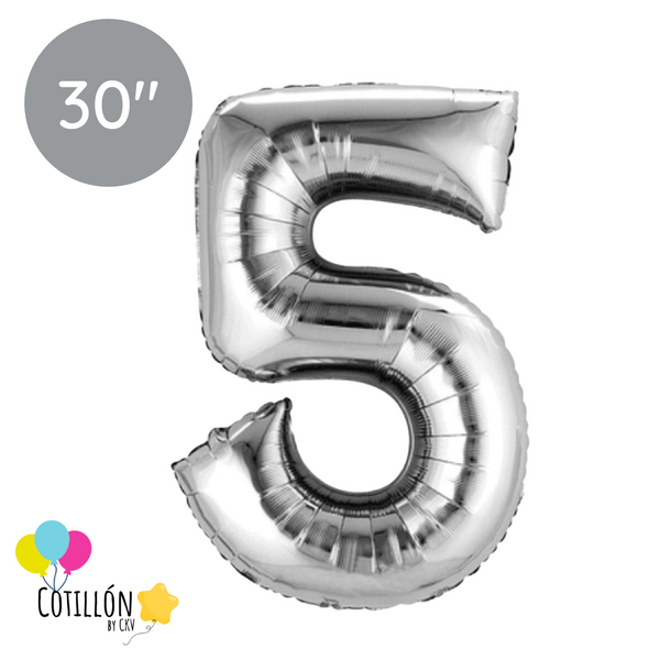 Globo Plateado 30" Numero 5