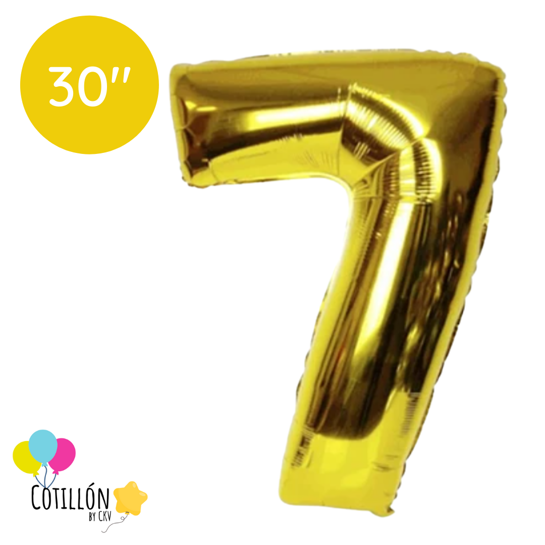Globo Número 7 Metalizado 30" – Dorado, Plateado y Negro