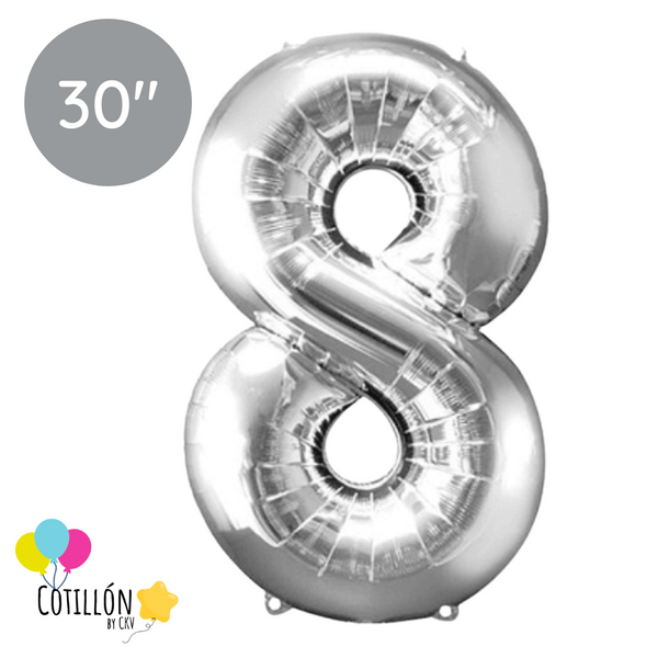 Globo Plateado 30" Numero 8