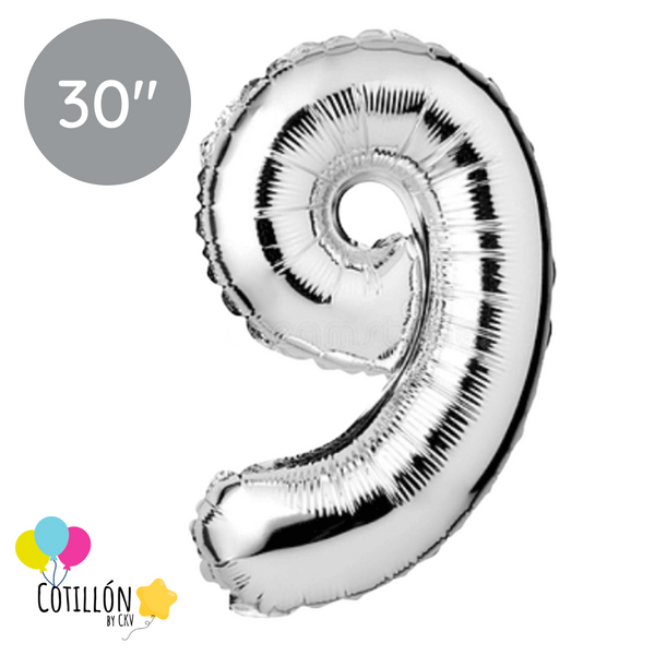 Globo Plateado 30" Numero 9