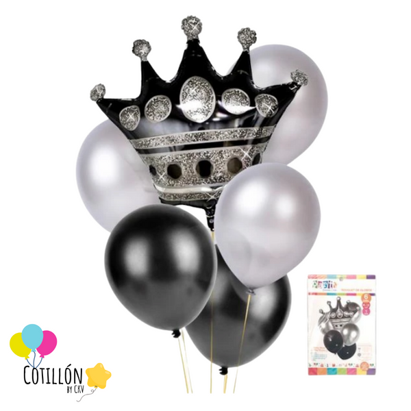 Bouquet de Globos Corona Black Silver