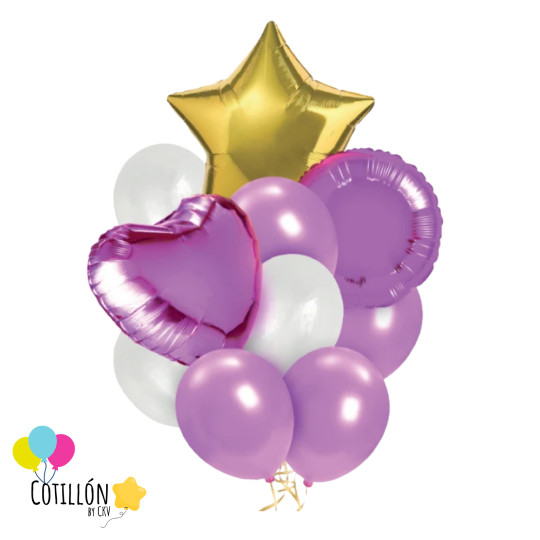 Bouquet de Globos con Figuras – Celeste y Lila