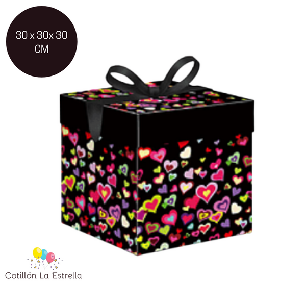 Caja de Regalo Corazones Negro Grande