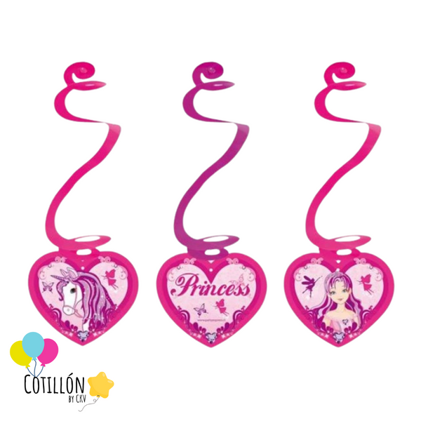 Decoración Colgante Princesa y Unicornio x 3 Unidades