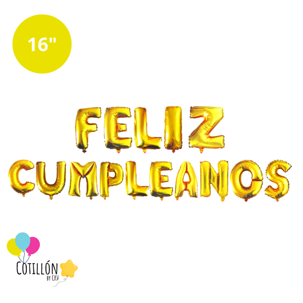 Frase Feliz Cumpleaños Dorado 16"