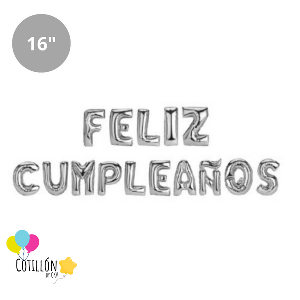 Frase Feliz Cumpleaños Plateado 16"