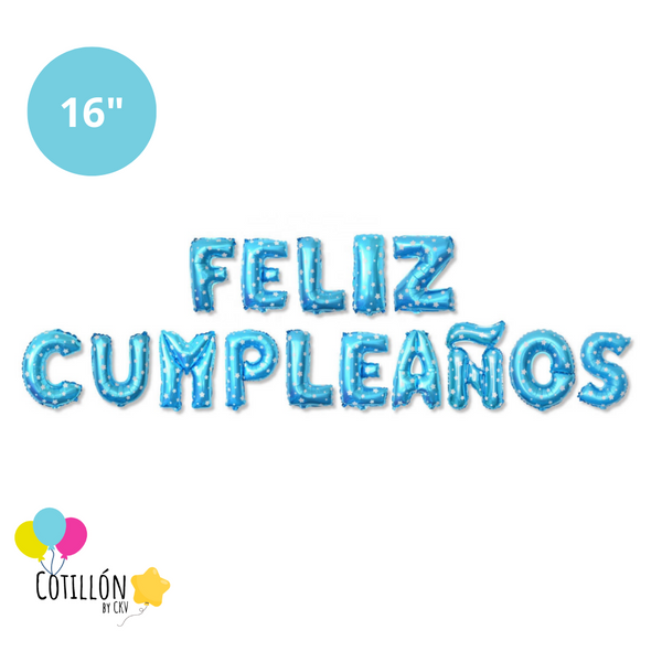 Frase Feliz Cumpleaños Celeste con Diseño 16"