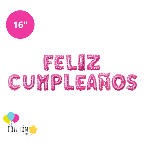 Frase Feliz Cumpleaños Rosado con Diseño 16"