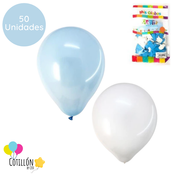 Globo Liso Celeste y Blanco R9 x 50 Unidades