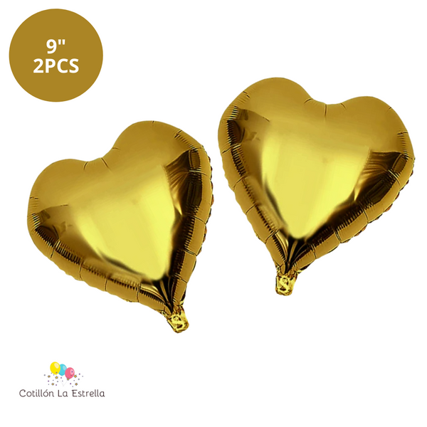 Globos Corazón Metalizado Dorado x 2 Unidades