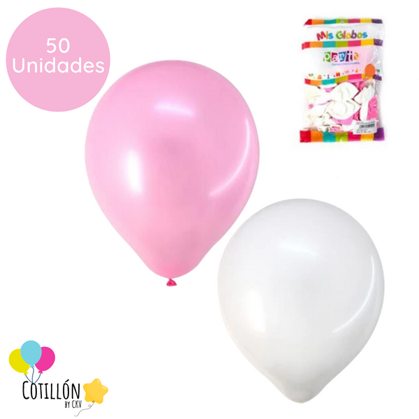 Globo Liso Rosa y Blanco R9 x 50 Unidades