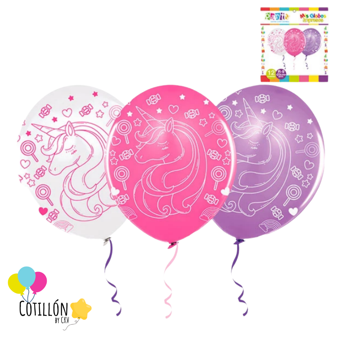 Globo Unicornio Full Impreso x 12 Unidades