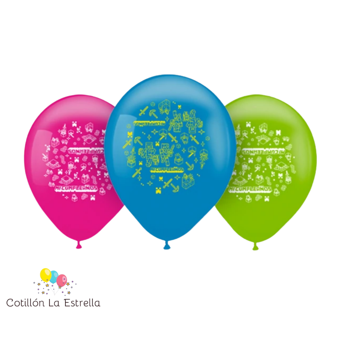 Globos Minecraft x 12 Unidades – Cotillon La Estrella