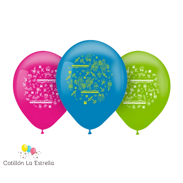 Globos Minecraft x 12 Unidades