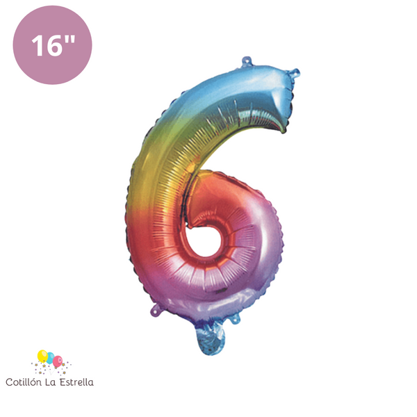 Globo Multicolor Numero 6 - 16P