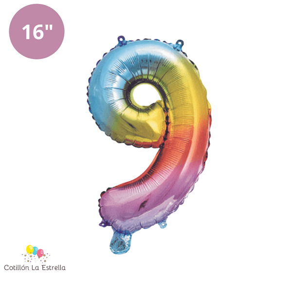 Globo Multicolor Numero 9 - 16P