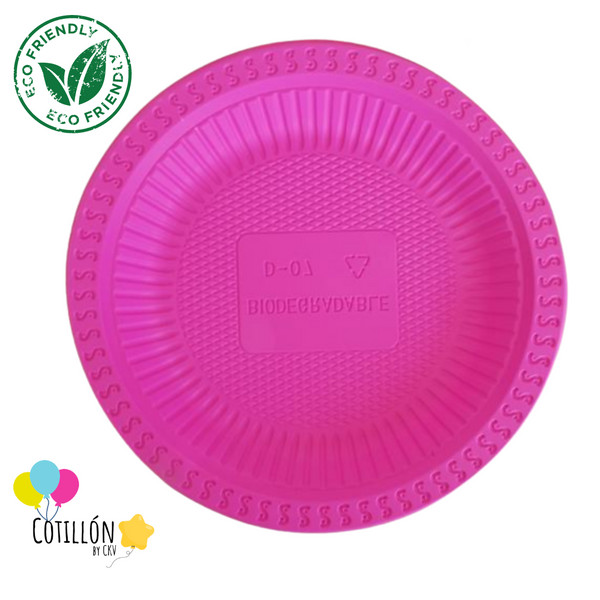 Plato Fucsia Green Party x 6 Unidades