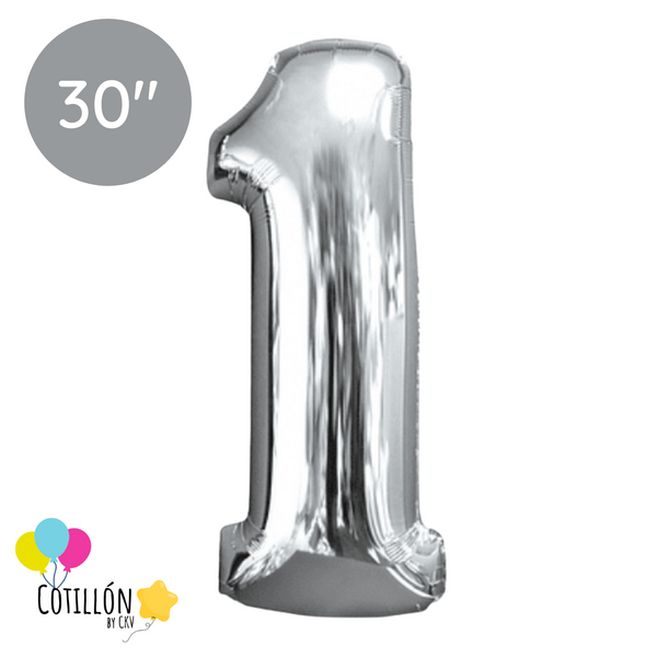 Globo Plateado 30P Numero 1