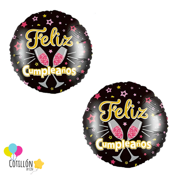 Globo Metalizado Feliz Cumpleaños Copas 10" x 2 Unidades