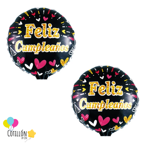 Globo Metalizado Feliz Cumpleaños Corazones 10" x 2 Unidades