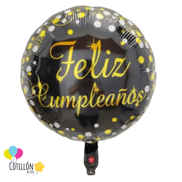 Globo Feliz Cumpleaños Black y Gold