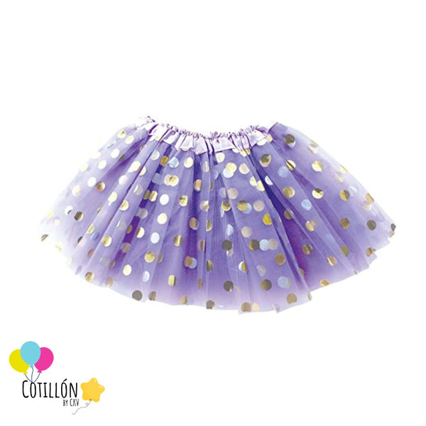 Tutu Morado Punto Metal Dorado Estandar Niña